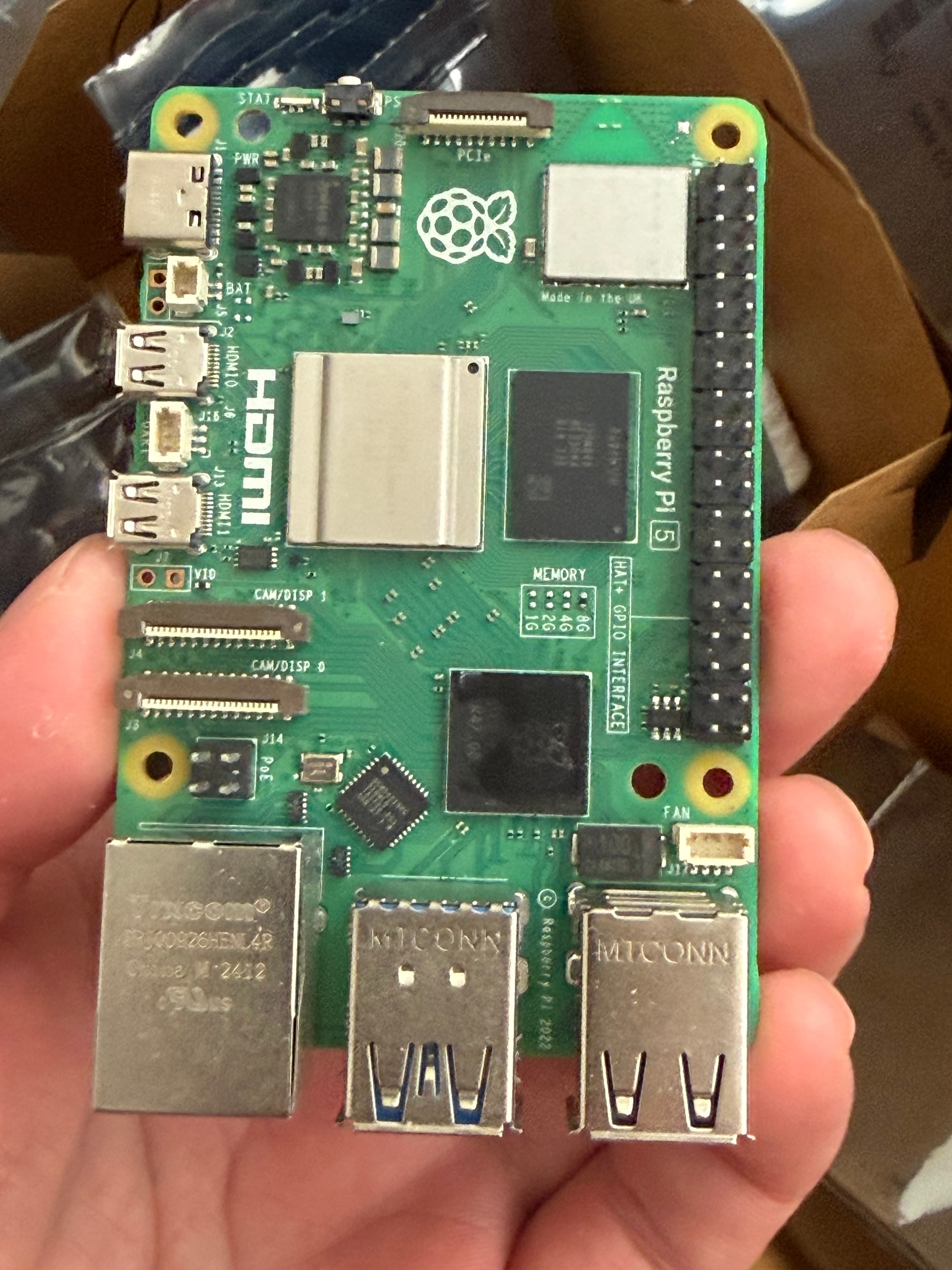 Lot of 120 Raspberry Pi 5 8GB boards from factory surplus, bare boards in anti-static trays