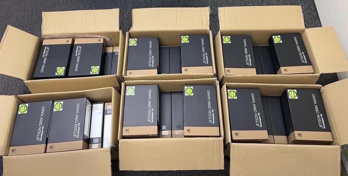 Lot of 100 sealed NVIDIA Jetson Orin Nano Developer Kits, factory-surplus pallet