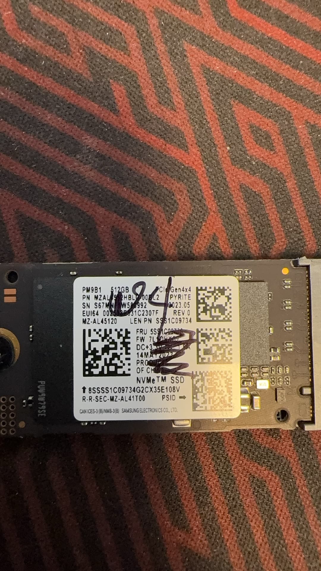 Lot of 200 Samsung PM9B1 512GB NVMe SSDs, M.2 2280 OEM pulls from a refurb laptop lot